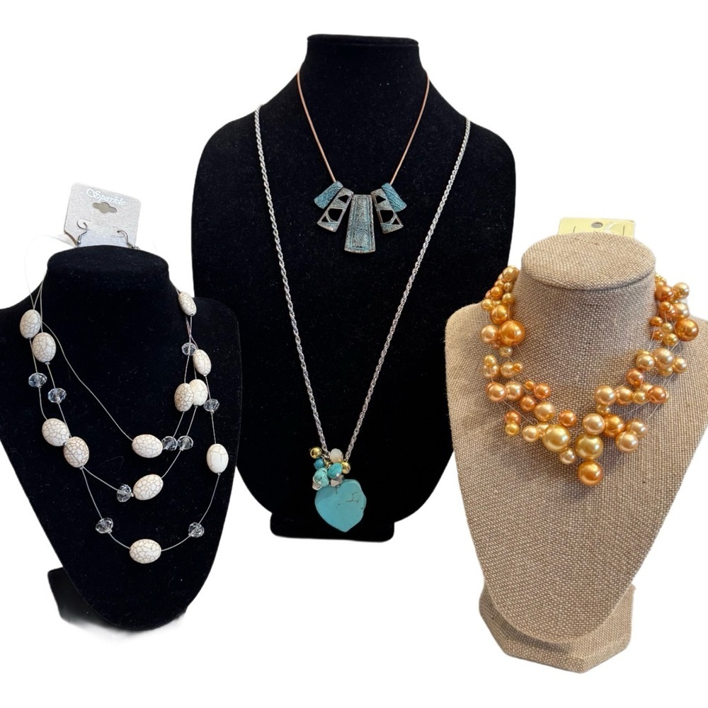 LOT OF 4 Necklaces and Earrings METALS AND JEWELS etc, new/with tags Bundle NEW